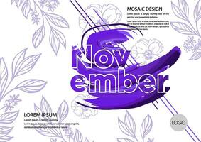 novembre calendrier avec violet feuilles et texte vecteur