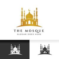 L'icône de la mosquée silhouette logo design d'illustration vectorielle en couleur or vecteur