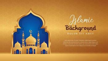 conception de fond islamique avec illustration de la mosquée 3d en couleur or. peut être utilisé pour une carte de voeux, une toile de fond ou une bannière. vecteur