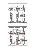 un labyrinthe carré pour les enfants. illustration vectorielle plane simple isolée sur fond blanc. avec la réponse. vecteur