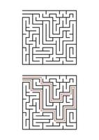 un labyrinthe carré pour les enfants. illustration vectorielle plane simple isolée sur fond blanc. avec la réponse. vecteur