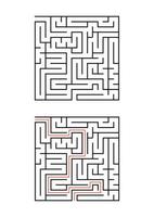 un labyrinthe carré pour les enfants. illustration vectorielle plane simple isolée sur fond blanc. avec la réponse. vecteur