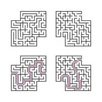 un ensemble de labyrinthes carrés noirs pour les enfants. illustration vectorielle plane simple isolée sur fond blanc. avec la réponse. avec une place pour vos images. vecteur