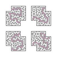 un ensemble de labyrinthes carrés noirs pour les enfants. illustration vectorielle plane simple isolée sur fond blanc. avec la réponse. avec une place pour vos images. vecteur