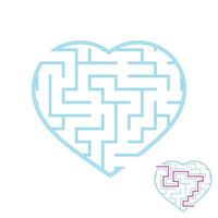 labyrinthe avec des traits bleus. beau coeur. un jeu pour les enfants. illustration vectorielle plane simple isolée sur fond blanc. avec la réponse. vecteur