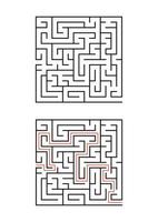 un labyrinthe carré pour les enfants. illustration vectorielle plane simple isolée sur fond blanc. avec la réponse. vecteur