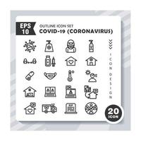 ensemble d'icônes de contour sur le coronavirus covid-19. contient des icônes telles que virus, hôpital, ambulans, vaksin, masque. vecteur modifiable