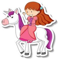 adorables autocollants avec une petite princesse chevauchant un personnage de dessin animé licorne vecteur
