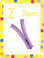 flashcard alphabet avec lettre z pour fermeture à glissière vecteur