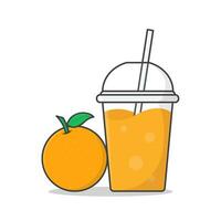 Orange jus ou Milk-shake dans à emporter Plastique tasse vecteur icône illustration. du froid les boissons dans Plastique tasses avec la glace plat icône