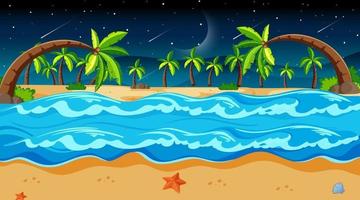 scène de paysage de plage tropicale avec de nombreux palmiers la nuit vecteur