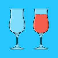 vide et plein cocktail verre vecteur icône illustration. des lunettes avec rouge jus les boissons plat icône