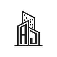un J réel biens logo avec bâtiment style , vecteur
