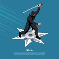 illustration vectorielle affiche isométrique guerrier ninja vecteur