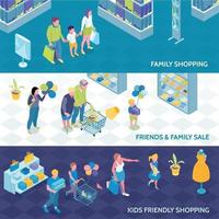 Family shopping bannières isométriques vector illustration