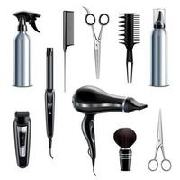 outils de coiffeur ensemble réaliste illustration vectorielle vecteur