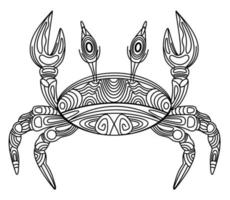 illustration vectorielle de crabe, stylisé, garniture de contour noir, art de la ligne de crabe orné et décoratif avec une fine ligne noire, isolé sur fond blanc vecteur