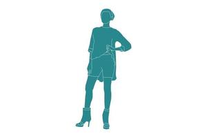 illustration vectorielle de femme à la mode posant avec des bottes, style plat avec contour vecteur