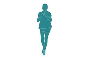 Vector illustration of fashinable woman posing, style plat avec contour