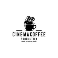 vecteur logo de caméra tournage sur une tasse de café, cinéma café logo