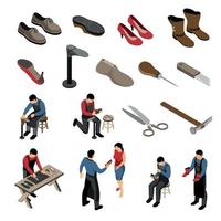 fabricant de chaussures set isométrique vector illustration