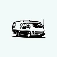 classique rétro caravane RV camping car vecteur monochrome silhouette isolé dans blanc Contexte