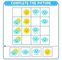 Achevée le image de Soleil et nuage. éducatif Jeu feuille de travail pour des gamins sudoku vecteur