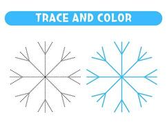 trace et Couleur bleu flocon de neige éducatif Jeu feuille de travail pour des gamins vecteur