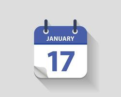janvier 17. vecteur plat du quotidien calendrier icône. Date et temps, jour, mois. an. vecteur illustration