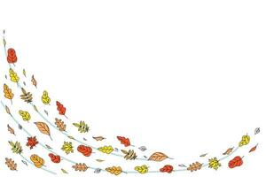 l'automne bannière cadre, frontière feuilles, sorbier des oiseleurs bifurquer, érable feuille, griffonnage, dessins. noir et blanc vecteur illustration sur Couleur taches. Contexte blanc isolé.