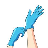 mains en mettant gant. portant une gant pour protéger virus. vecteur