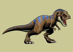 t-rex avec bleu Bande main dessiner illustration dans ancien style plein Couleur vecteur