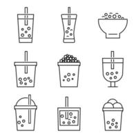 icône de thé au lait, thé au lait perlé, thé au lait de taïwan, boissons délicieuses, cafés et boissons gazeuses avec jeu d'icônes de style doodle. - vecteur