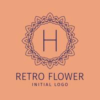 lettre h rétro fleur initiale vecteur logo conception