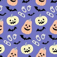 sans couture Halloween avec jack-o -lanterne citrouilles et chauves-souris sur isolé Contexte. main Contexte pour Halloween fête décoration, scrapbooking, textile, salutation cartes conception, mur papier. vecteur