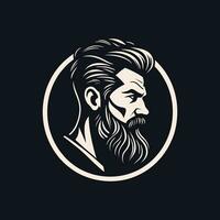 élégant coiffeur magasin logo avec une fringant homme avec une barbe et moustache. vecteur