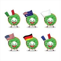 cocopandane Donut dessin animé personnage apporter le drapeaux de divers des pays vecteur