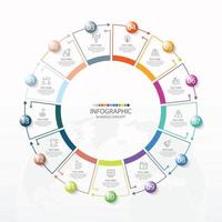 modèle d'infographie de cercle de base avec 13 étapes, processus ou options, organigramme de processus, utilisé pour le diagramme de processus, les présentations, la mise en page du flux de travail, l'organigramme, l'infographie. illustration vectorielle eps10. vecteur