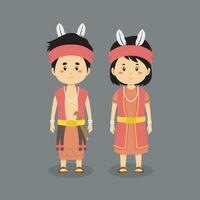 couple personnage portant central kalimantan traditionnel robe vecteur