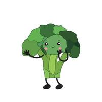 content sourire mignonne brocoli. mignonne brocoli dans kawaii style. brocoli en bonne santé nourriture, bien diététique, végétarien concept. vecteur