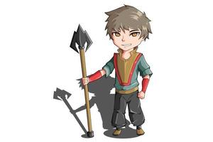 conception de personnage un petit garçon tenant une lance vecteur