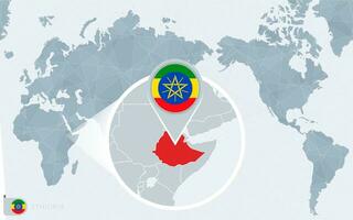 pacifique centré monde carte avec agrandie Ethiopie. drapeau et carte de Ethiopie. vecteur