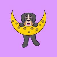 le chien mignon est sur la lune. concept de dessin animé animal isolé. peut être utilisé pour un t-shirt, une carte de voeux, une carte d'invitation ou une mascotte. style cartoon plat vecteur