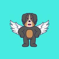 chien mignon utilisant des ailes. concept de dessin animé animal isolé. peut être utilisé pour un t-shirt, une carte de voeux, une carte d'invitation ou une mascotte. style cartoon plat vecteur