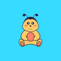 l'abeille mignonne est assise. concept de dessin animé animal isolé. peut être utilisé pour un t-shirt, une carte de voeux, une carte d'invitation ou une mascotte. style cartoon plat vecteur