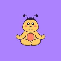 l'abeille mignonne médite ou fait du yoga. concept de dessin animé animal isolé. peut être utilisé pour un t-shirt, une carte de voeux, une carte d'invitation ou une mascotte. style cartoon plat vecteur