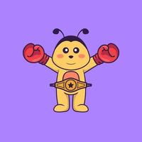 abeille mignonne en costume de boxeur avec ceinture de champion. concept de dessin animé animal isolé. peut être utilisé pour un t-shirt, une carte de voeux, une carte d'invitation ou une mascotte. style cartoon plat vecteur