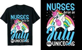 infirmières née dans juillet sont licornes ou anniversaire t chemise conception ou licornes t chemise conception ou affiche conception ou infirmières t chemise conception ou Licorne vecteur