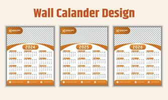 Créatif mur calendrier conception pour 2024. la semaine départs sur dimanche et 12 mois de conception sont inclus. une professionnel et adapté modèle pour le entreprise. vecteur illustration