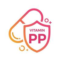 vitamine pp pilule bouclier icône logo protection, médicament bruyère vecteur illustration